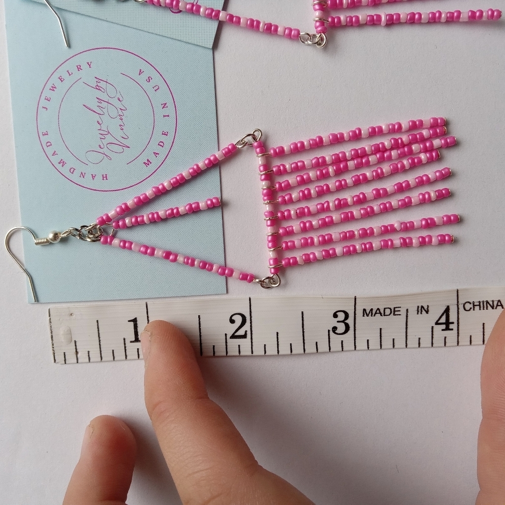 Hand Crafted Pink Beaded Earrings - Picture 4 of 7